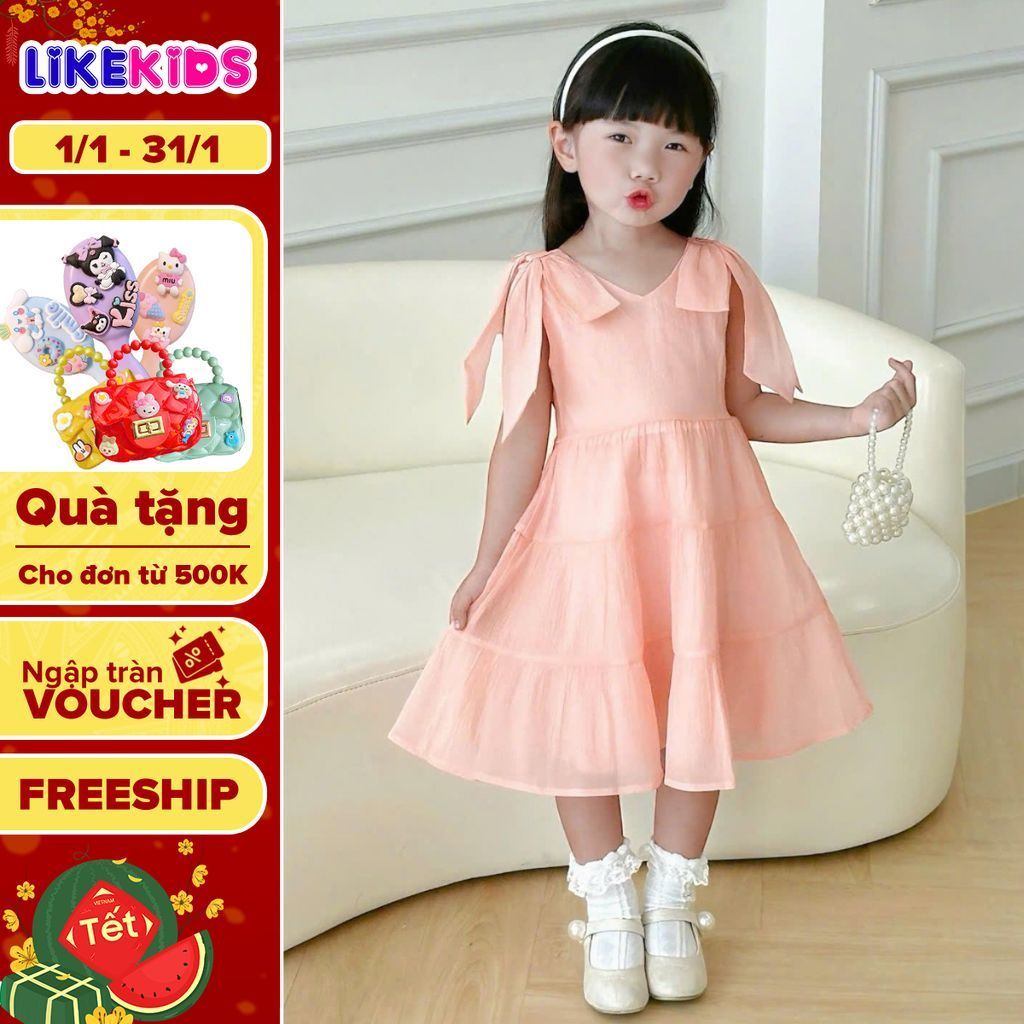 Đầm váy công chúa bé gái kiểu CỘT VAI T63 dễ thương, thoáng mát phù hợp đi tiệc, đi chơi, đa dạng mẫ