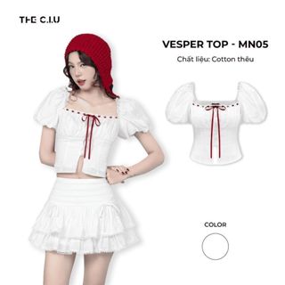  Áo kiểu nữ tay phồng phối nơ croptop THE C.I.U áo kiểu dáng ngắn cotton mềm form ôm tôn dáng - Vesper Top - MN05 