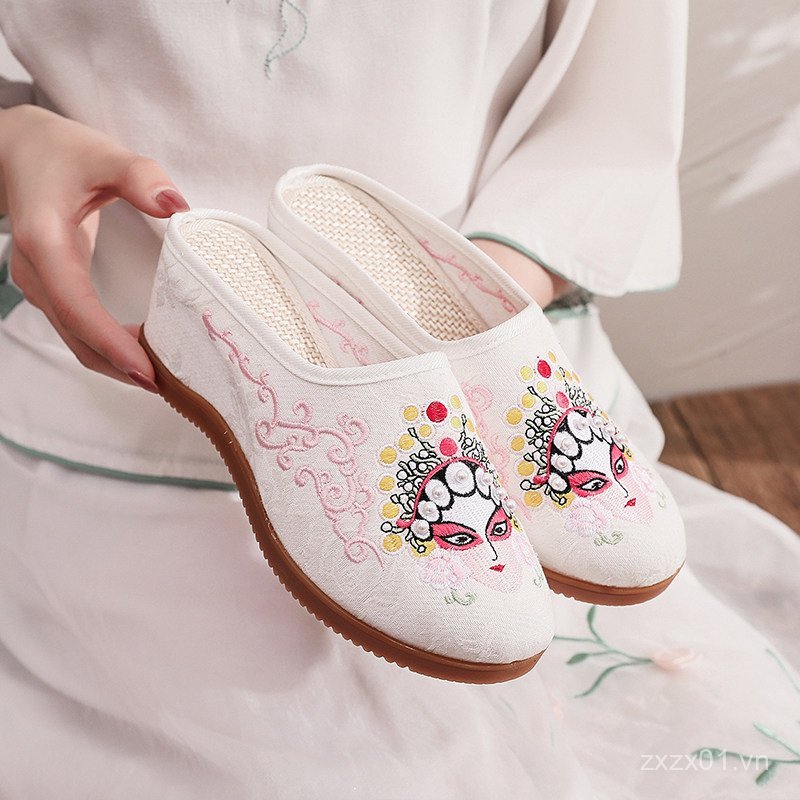 Cổ Cũ Vải Giày Mùa Hè Thêu Dép Jacquard Cotton Thêu Giày Bên Trong Nâng Cao Retro Giày Facebook Giày