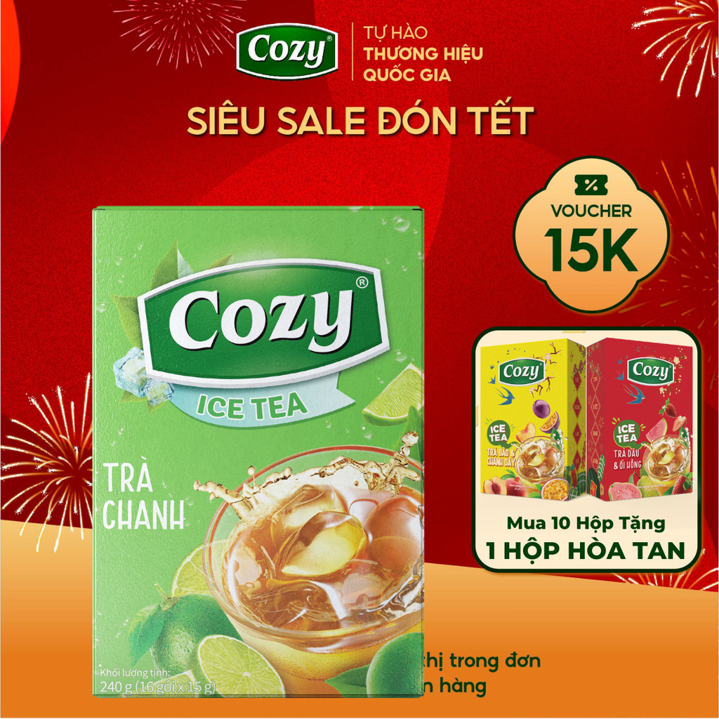 Trà Chanh Hoà Tan Cozy Ice Tea Vị Chanh Chua Nhẹ Dễ Uống Tiện Lợi Pha Chế (16 gói x 15gr)