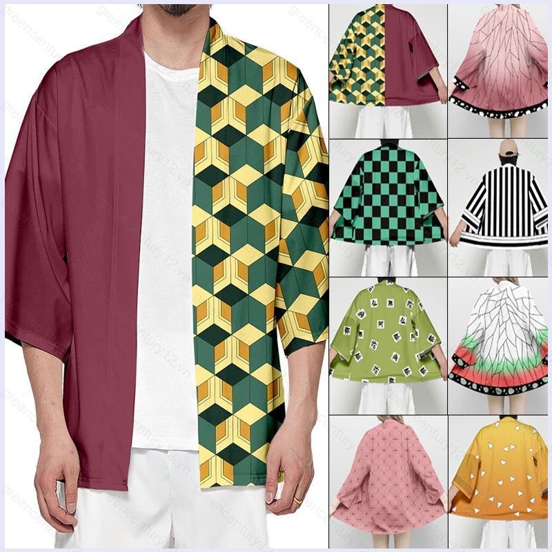 GC12 Anime Demon Slayer: Kimetsu No Yaiba Cosplay Cardigan Kimono Haori Rời Nhân Quả Áo Tanjirou Nez
