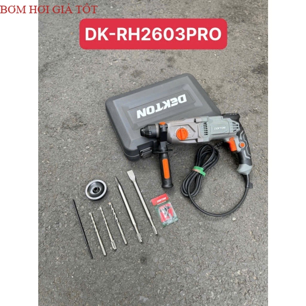 Máy Khoan Bê Tông Dekton DK-RH2603PRO - 3 Chức Năng - Công Suất 1050W - Đầu Gài SDS PLUS Bơm hơi dek