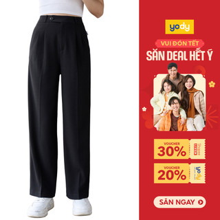  Quần tây nữ YODY ống đứng cạp cao phối chun mặc đi làm đi học TRA - QAN6046 