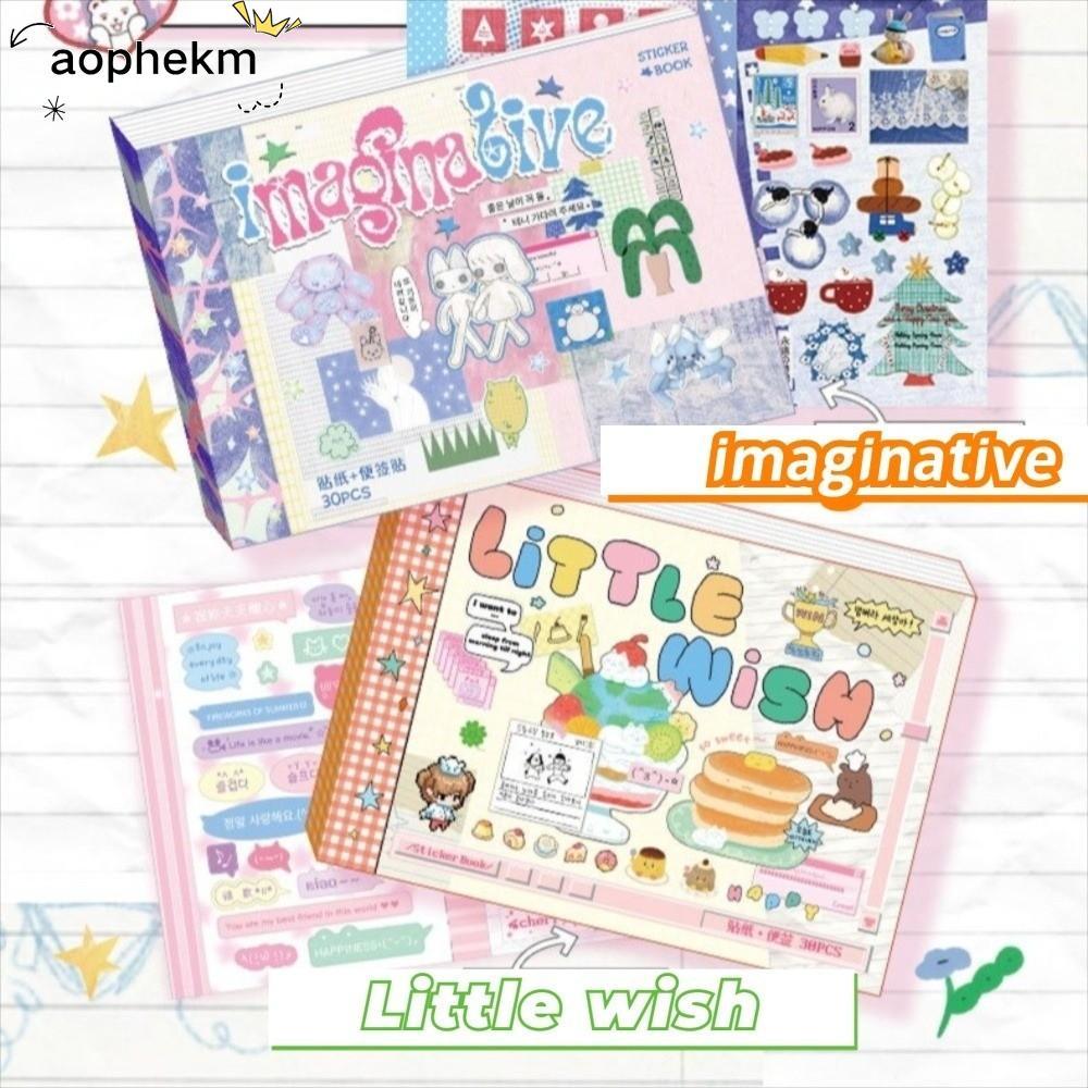 Sách dán AOPHEKM, 30 tờ Nhãn dán sổ lưu niệm phong cách Hàn Quốc, Nhãn dán trang trí Kawaii DIY Sách