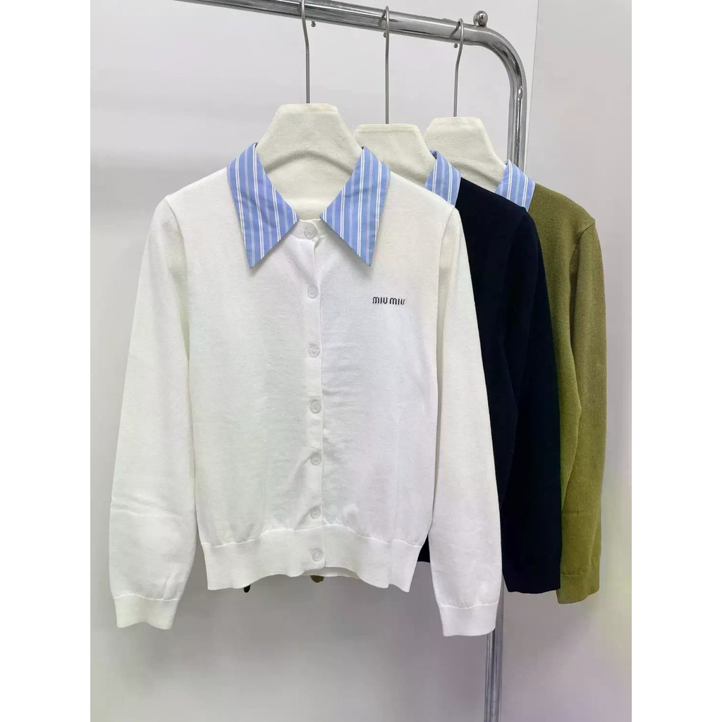 NB64GG MIU MIU 2025 Cardigan Polo Cổ Áo Dệt Kim, Phong Cách Mới, Tay Dài
