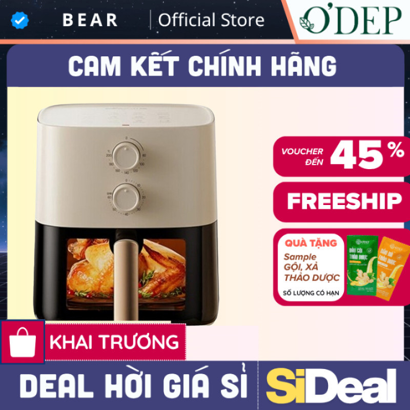 Nồi chiên không dầu 5L Bear Chính hãng, công nghệ nhiệt đối Lưu 360 độ QZG-J15M1 - SIDEAL SIL