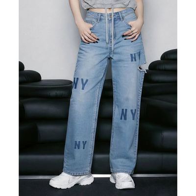MLB - Quần jeans nữ ống rộng wash bạc thêu logo_3FDPG0161-50BLL