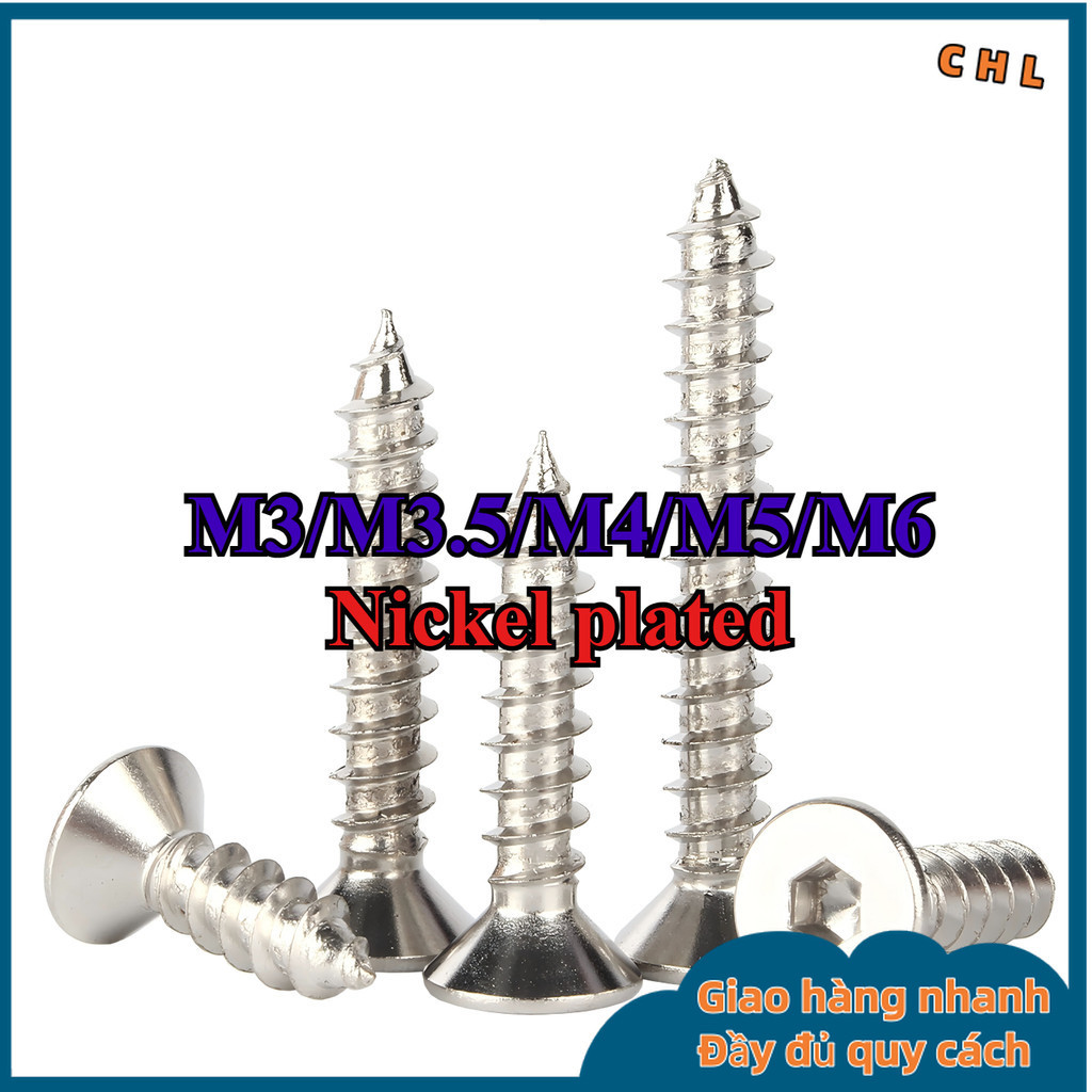 Nickel Plated Countersunk Hex Socket Self Tapping Screw Flat Head Wood Screws for Wood Furniture Cab