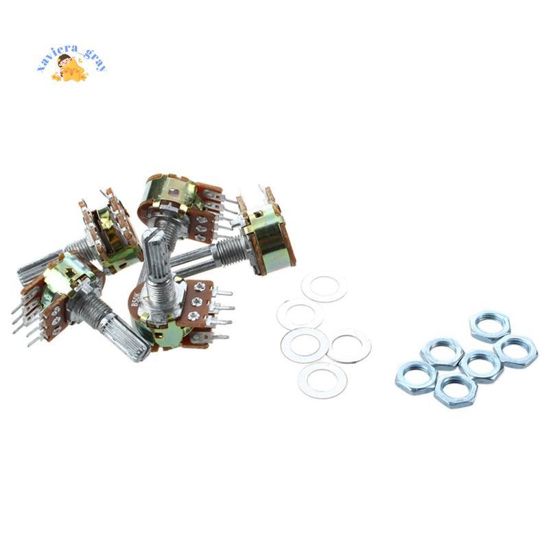 5 Chiếc B50K 50K ohm 6 Chân Trục Chia Xoay Tuyến Tính Kép Côn Chiết Áp