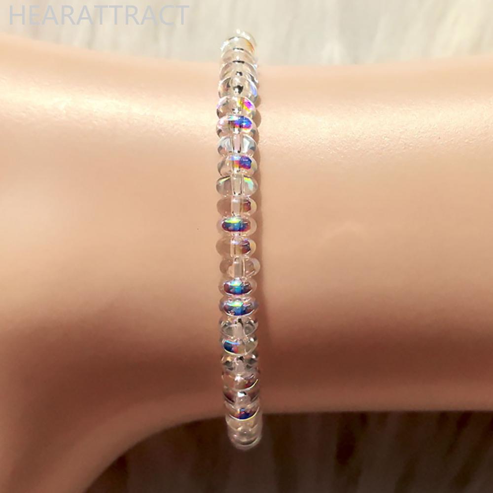 HEARATTRACT Natural Ethiopia Opal & Giả Laser Pha Lê Đính Hạt Vòng Tay Co Giãn Dây Co Giãn Trang Sức