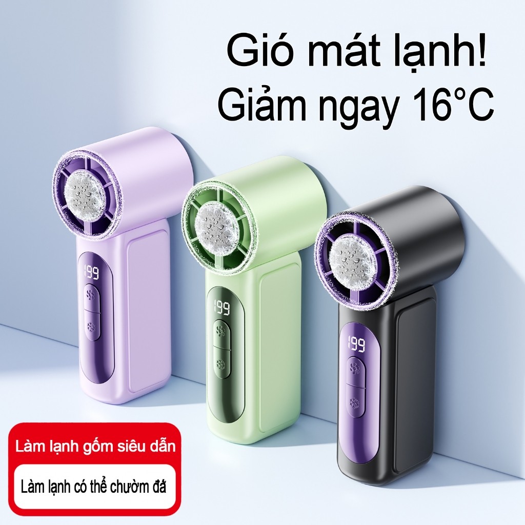Quạt Cầm Tay Có Màn Hình LED, Pin Trâu 4000mAh, 199 Cấp Độ Gió, Làm Lạnh Bán Dẫn, Động Cơ Turbo Bền Bỉ