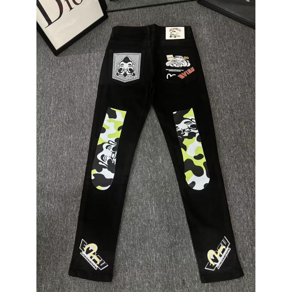 EVISU5060 Graffiti In Quần Jean Nam Slim fit Thẳng Ống Rộng
