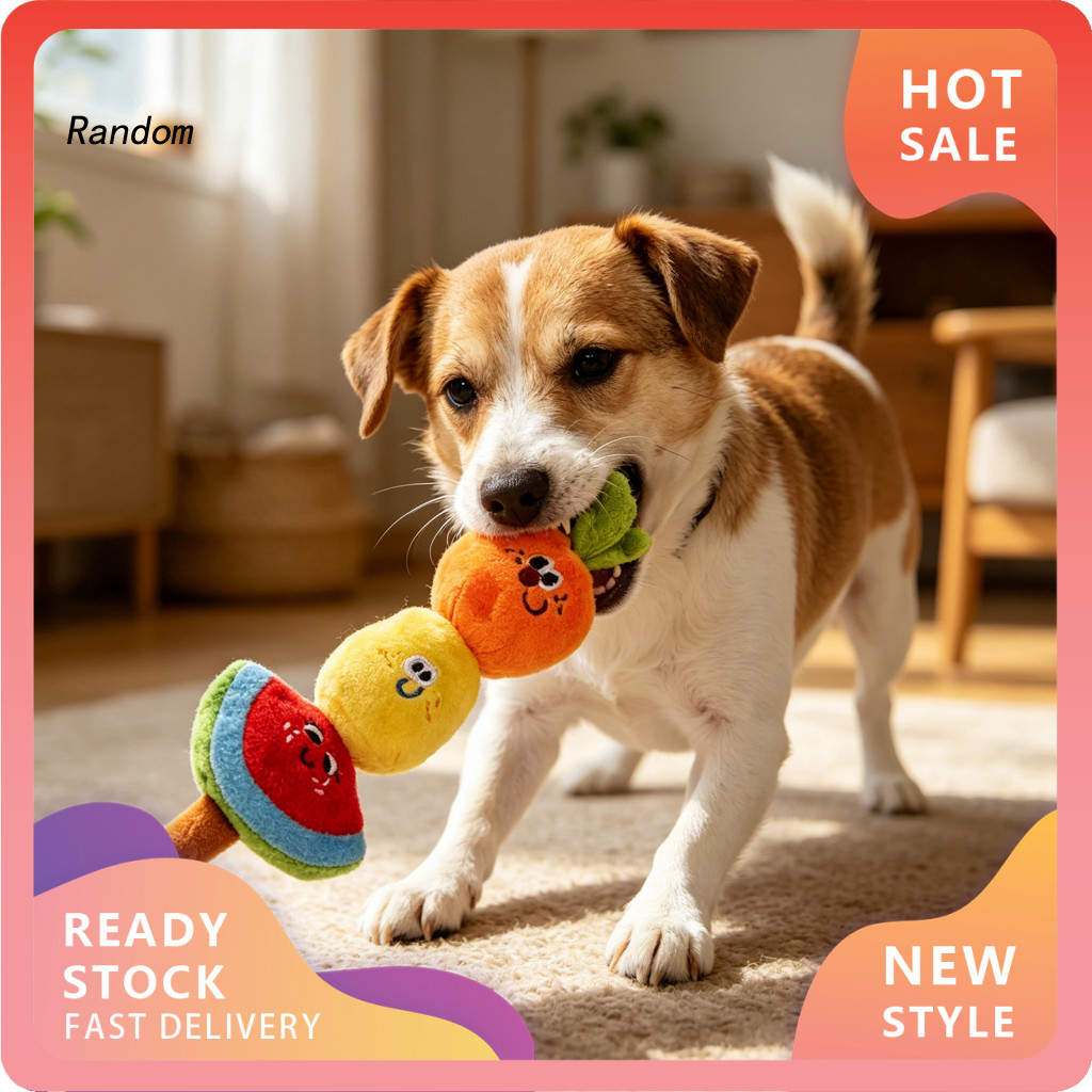 RAN Squeaky Dog Toy Dog Boredom Buster Toy Plush Dog Chew Toy Squeaky Fruit Skewer Puppy Mọc răng Đồ