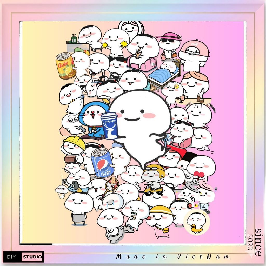Bộ 100 sticker cute Quby chống nước mũ bảo hiểm điện thoại ly nước dụng cụ học tập