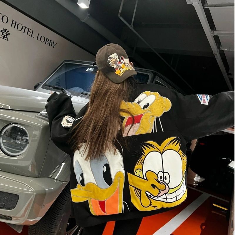 Áo Khoác Đôi Nam Nữ Phong Cách Retro Dễ Thương, Thiết Kê Thêu Chi Tiết