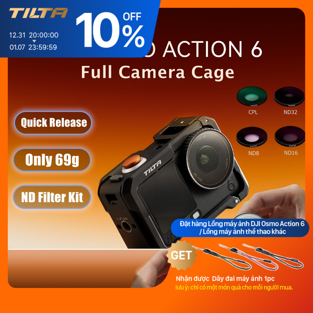 TILTA DJI Osmo Action 6 Full Camera Lồng Hành Động Camera Khung Mở Rộng Kim Loại Gắn Đế Từ Tính Đi X