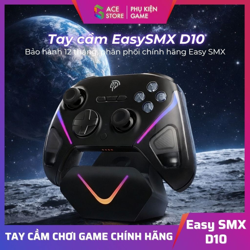 Tay Cầm EasySMX D10 Wireless 1000Hz – TMR Joystick Chống Drift – Dock Sạc RGB | PC / Android / iOS /