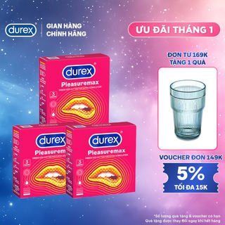  Combo 3 bao cao su Durex Pleasuremax gân gai tăng khoái cảm  size 56mm 3 bao hộp  
