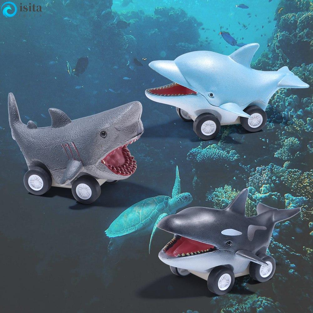 ISITA Press and Go Car Toy, Great White Shark Shark Shark Dolphin Inertia Car Toy, Funny Cool Cute M
