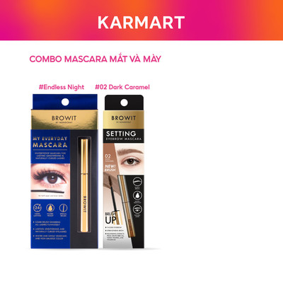 Combo Mascara Chống Nước My Everyday 5.5g và Mascara Định Hình Chân Mày Setting EyeBrow Mascara #02 Dark Caramel 2g