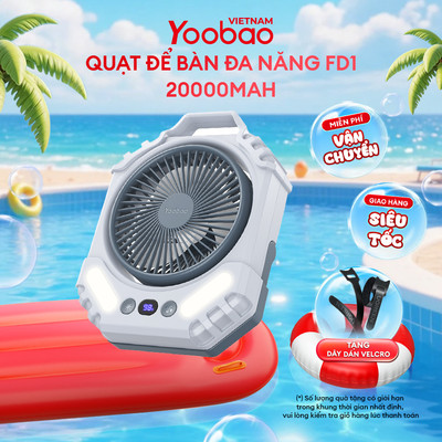 Quạt để bàn tích điện đa năng Yoobao FD1 20000mAh | Sử dụng lên đến 75h | Tích hợp sạc dự phòng 18W | Bảo hành 12 tháng