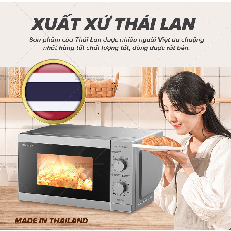 Lò vi sóng cơ Sharp R-211TV-SL/BK 21 lít Chính hãng công suất 800W, 5 mức nhiệt - SIDEAL SIL | BigBuy360 - bigbuy360.vn