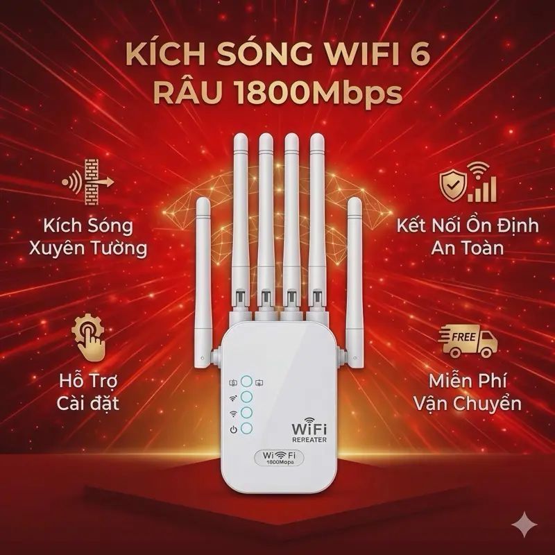 Bộ Kích Sóng WiFi 6 Râu  Xuyên Tường Mạnh – Phủ Sóng Toàn Nhà, Tốc Độ Cao Ổn Định