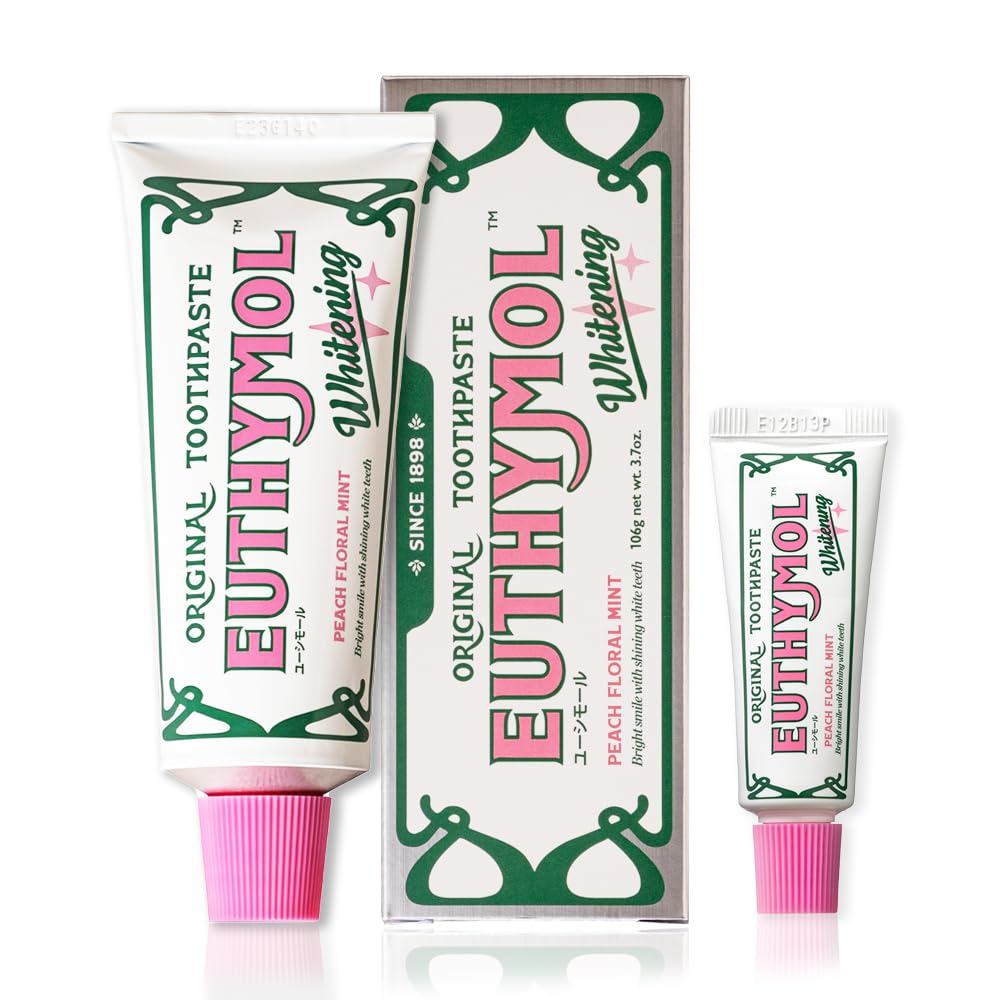 Euthymol White Pink Toothpaste - Peach Floral Mint, Medicated, Official Japanese Version (106g + 20g