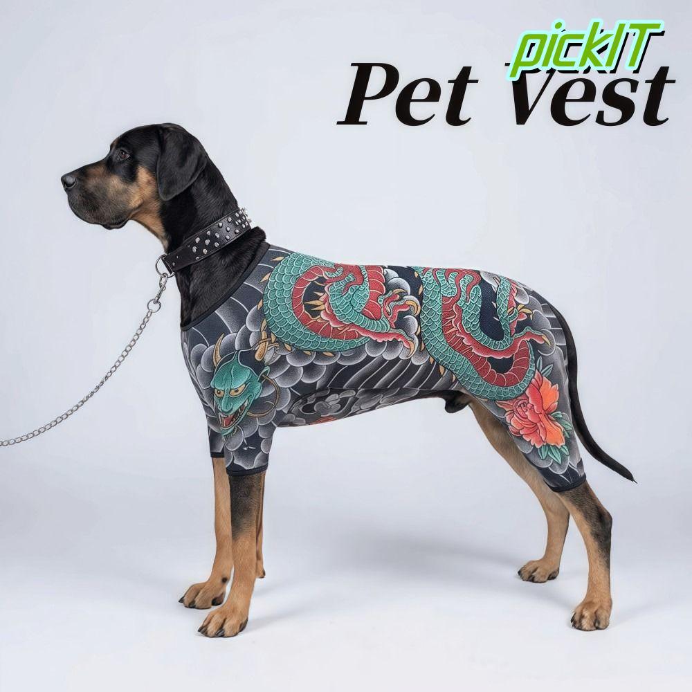 PICKIT Dog Cat Tattoo Jacket, Áo Vest hình xăm thú cưng vui nhộn bốn mùa, Sáng tạo thoáng khí Quần á