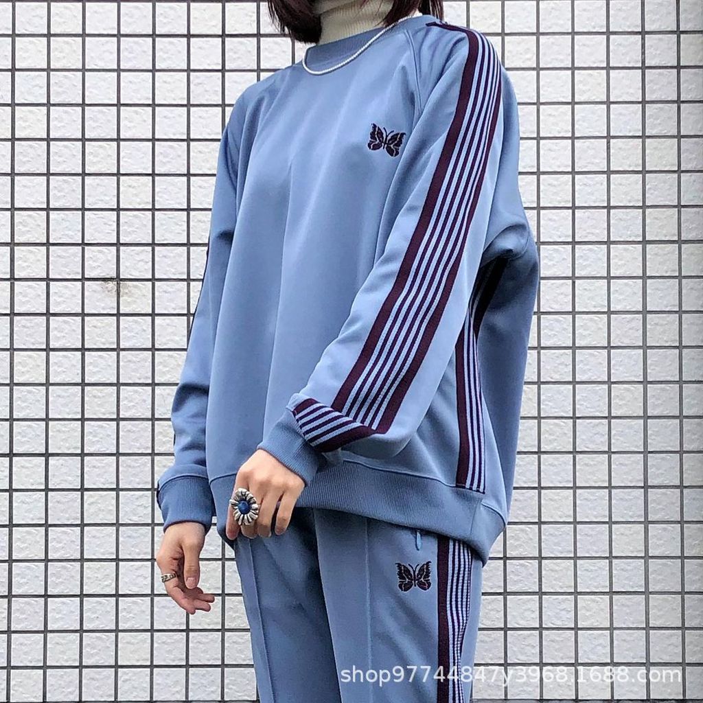 S6QY Needles track Embroidered round-neck sweatshirt, autumn solid color casual long-sleeve men's ja
