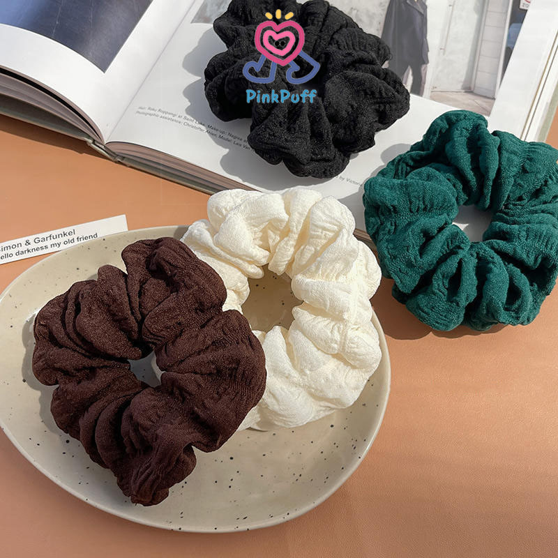 🩰Pink🩰dây buộc tóc phụ kiện tóc scrunchies cột tóc Dây Buộc Tóc Màu Kem Cỡ Lớn Thiết Kế Xếp Ly Đơn G