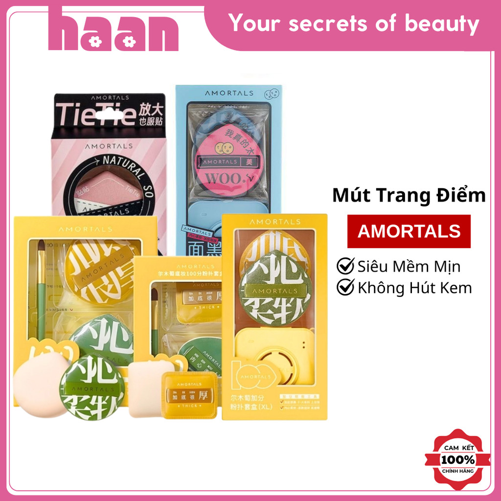Mút Trang Điểm Amortals, Mút Tán Kem Nền Amortals - Set 2 Mút Trang Điểm XL Kèm Hộp Đựng Amortals