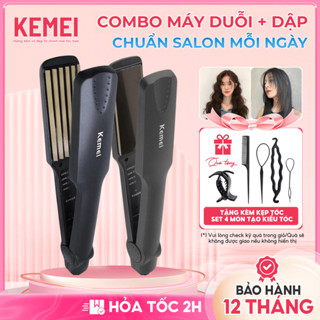  Combo Máy Uốn Tóc - Duỗi Tóc Và Dập Phồng Xù Kemei Tạo Mọi Kiểu Tóc Tùy Chỉnh 4 Mức Nhiệt Không Hư Tổn Tóc Bảo Vệ Tóc 