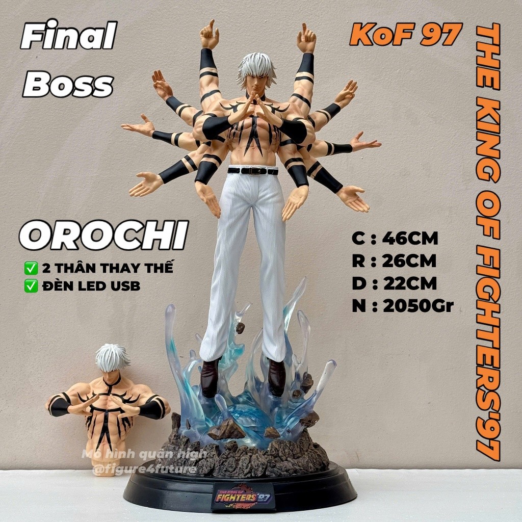 (F1 - 46cm) Mô hình nhân vật Orochi cao 46cm có 2 thân thay thế đèn LED sáng - the king of fighters 