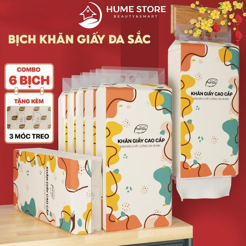 Thùng 8/6/4 Bịch Khăn Giấy Đa Sắc Treo Tường TOP GIA Giấy Ăn, Giấy Rút Top Gia