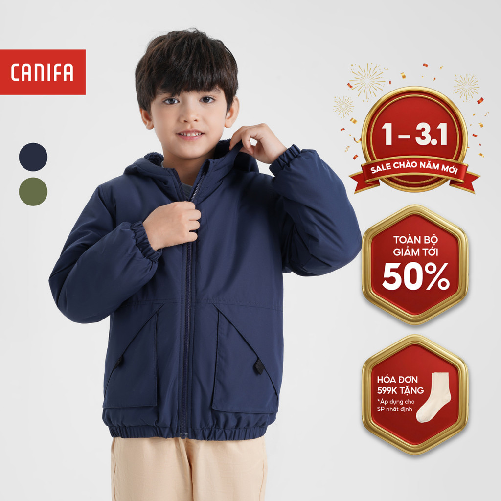  Áo khoác gió bé trai CANIFA dài tay có mũ lót lông 2OT24W003 