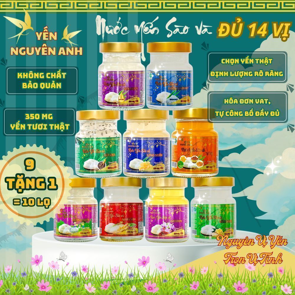 10 Hủ Nước Yến Sào Chưng Sẵn 14 vị, Yến Nguyên Anh, 350mg yến tươi thật, 70ml, ghi chú chọn vị, Hủ ít ngọt