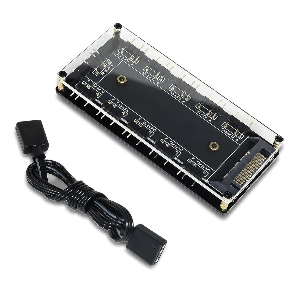 Hub LED ARGB 5V 3Pin, Bộ điều khiển bộ chia RGB 10 chiều 5V 3 chân với vỏ Acrylic và keo 3M, được sử