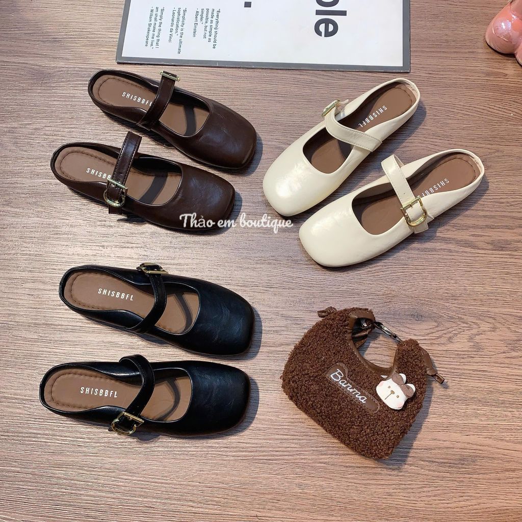 [Thảo Em - SB138] Sục bệt mũi vuông đế bệt da lì mềm, quai ngang phối khoá basic