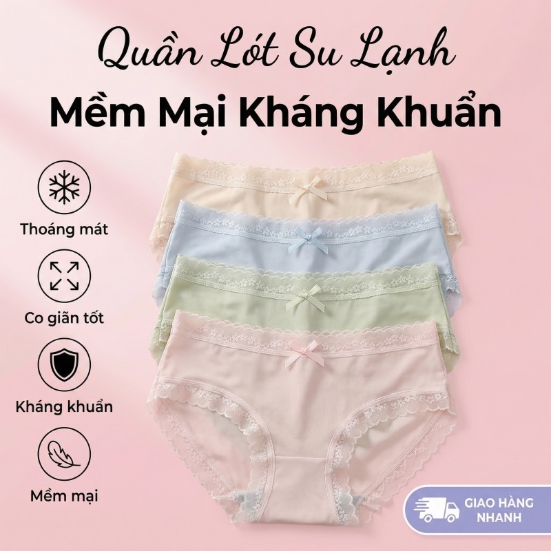 set 10 quần lót nữ Quần Lót Nữ Su Lụa Cao Cấp quần lót thun lạnh ren nữ Mềm Mịn,kháng khuẩn Co Giãn 