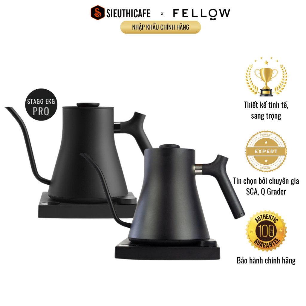 Ấm Rót Nước Điện Fellow Stagg EKG/EKG PRO - EU, 220V, F Plug - 0.9L | Màu Matte Black | Hàng Chính H