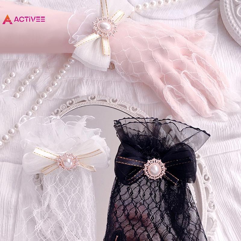 Bộ cosplay Lolita gothic với lưới, nơ hoa và ren trắng - Phù hợp cho người yêu thích style cô gái go