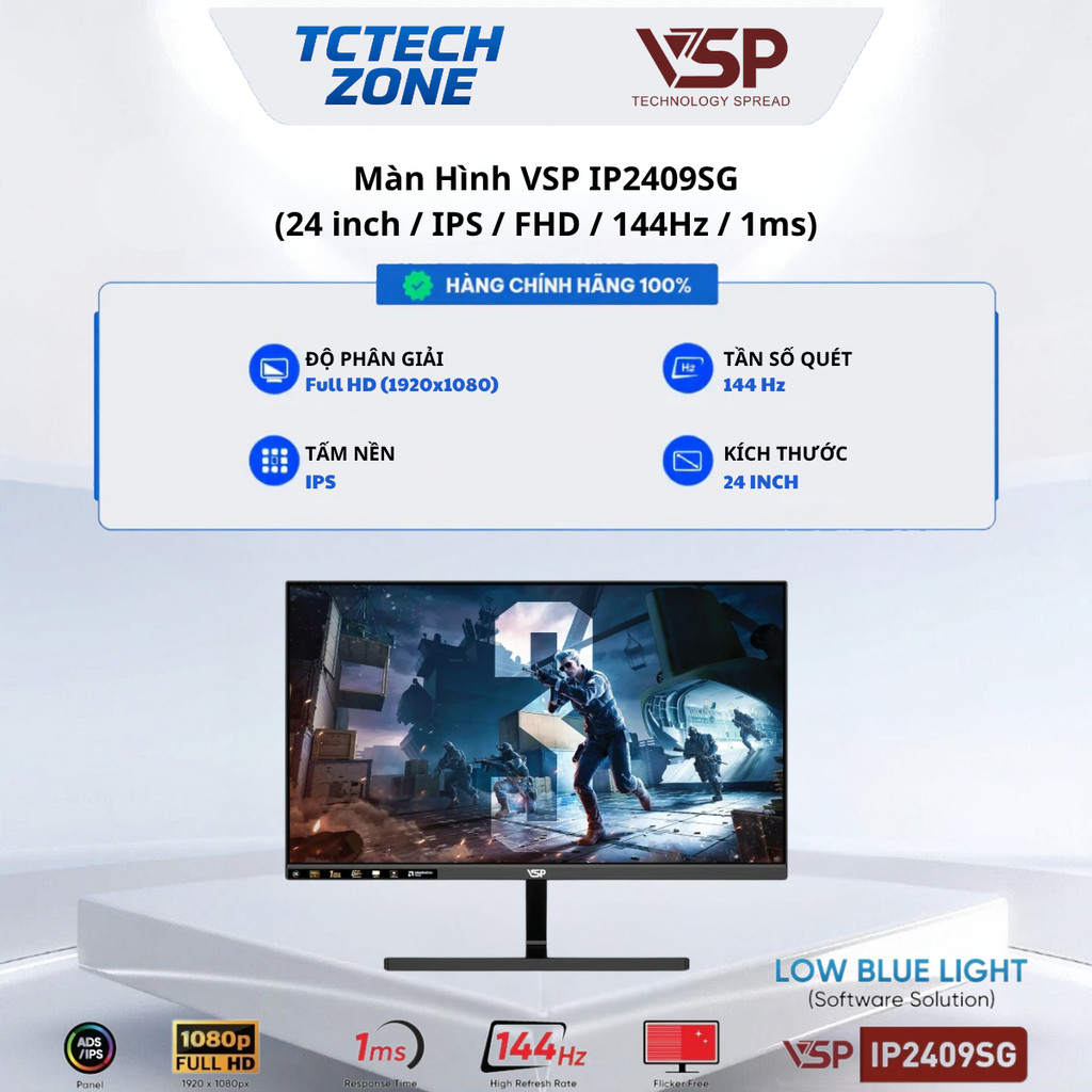 Màn Hình VSP IP2409SG (24inch / IPS / FHD / 144Hz / 1ms / FreeSync / Adaptive Sync / Black) Chính Hã