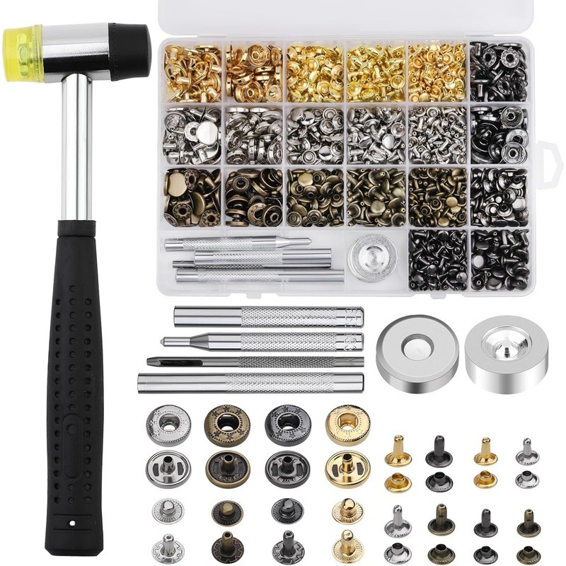 320 Bộ Đinh Tán Hai Mặt + 60 Bộ 633 Nút Chụp Bộ Dụng Cụ Lắp Đặt Kim Loại Đồng Trẻ Em Mẹ Nút Chụp Tối
