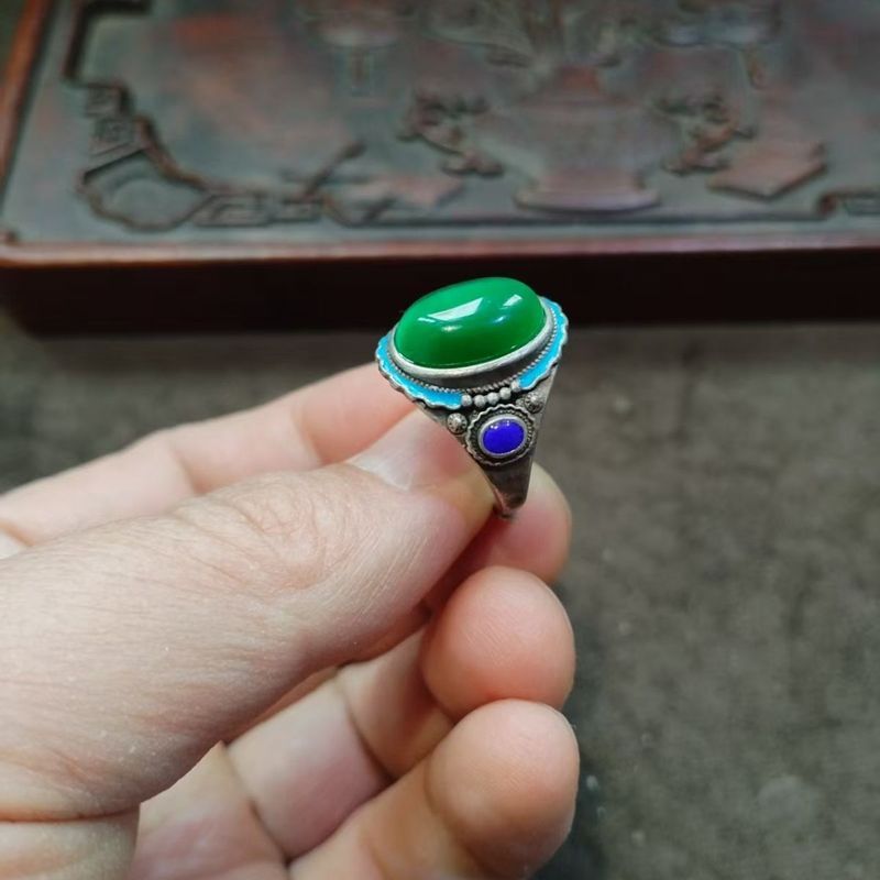 Bộ Sưu Tập Cổ Chảy Ngược Bạc Cũ Kẻ Sọc Opal Nhẫn Nữ Nhẫn Đổi Màu Opal Sống Nhẫn 4-9-9