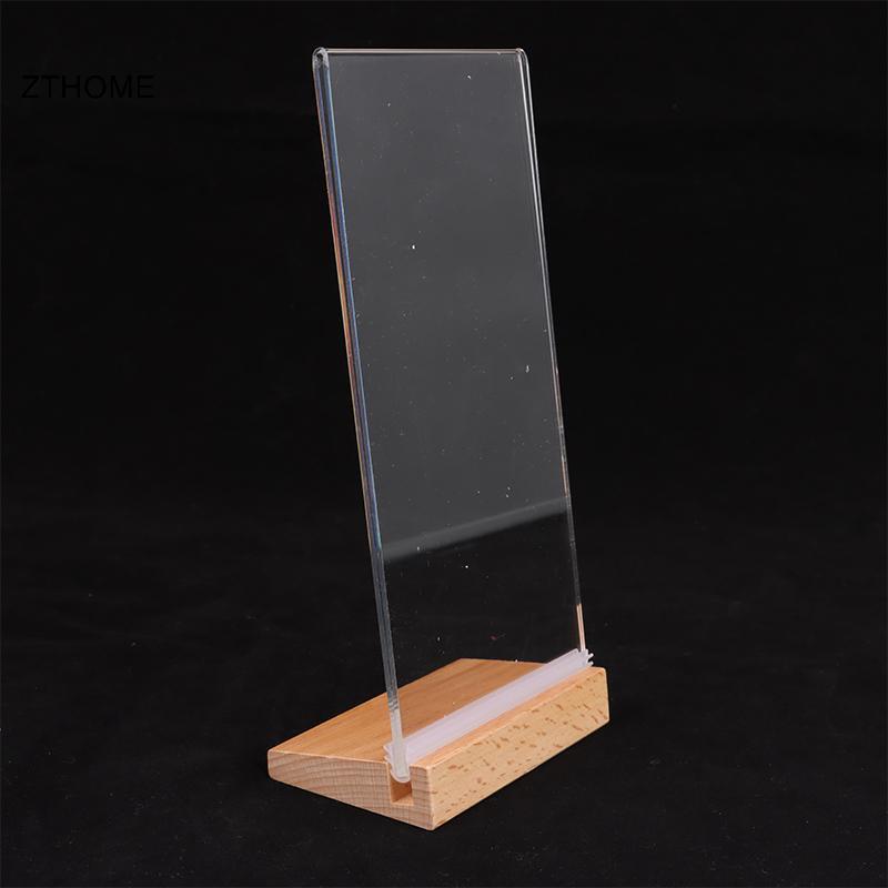 ZTHOME Table Top Gỗ Acrylic Sign Holder Display Stand Double Sided, Bottom Load, Portrait Style Menu