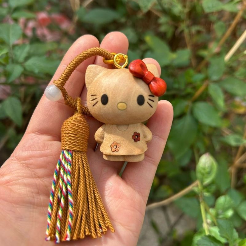 Mới Bán Chạy Handmade Gỗ Khắc Beech kt Mèo Sáng Tạo Móc Khóa Túi Treo Xe Boutique hellokitty Mặt Dây