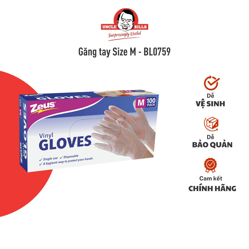 Găng tay dùng một lần size M 100 cái UNCLE BILLS BL0759