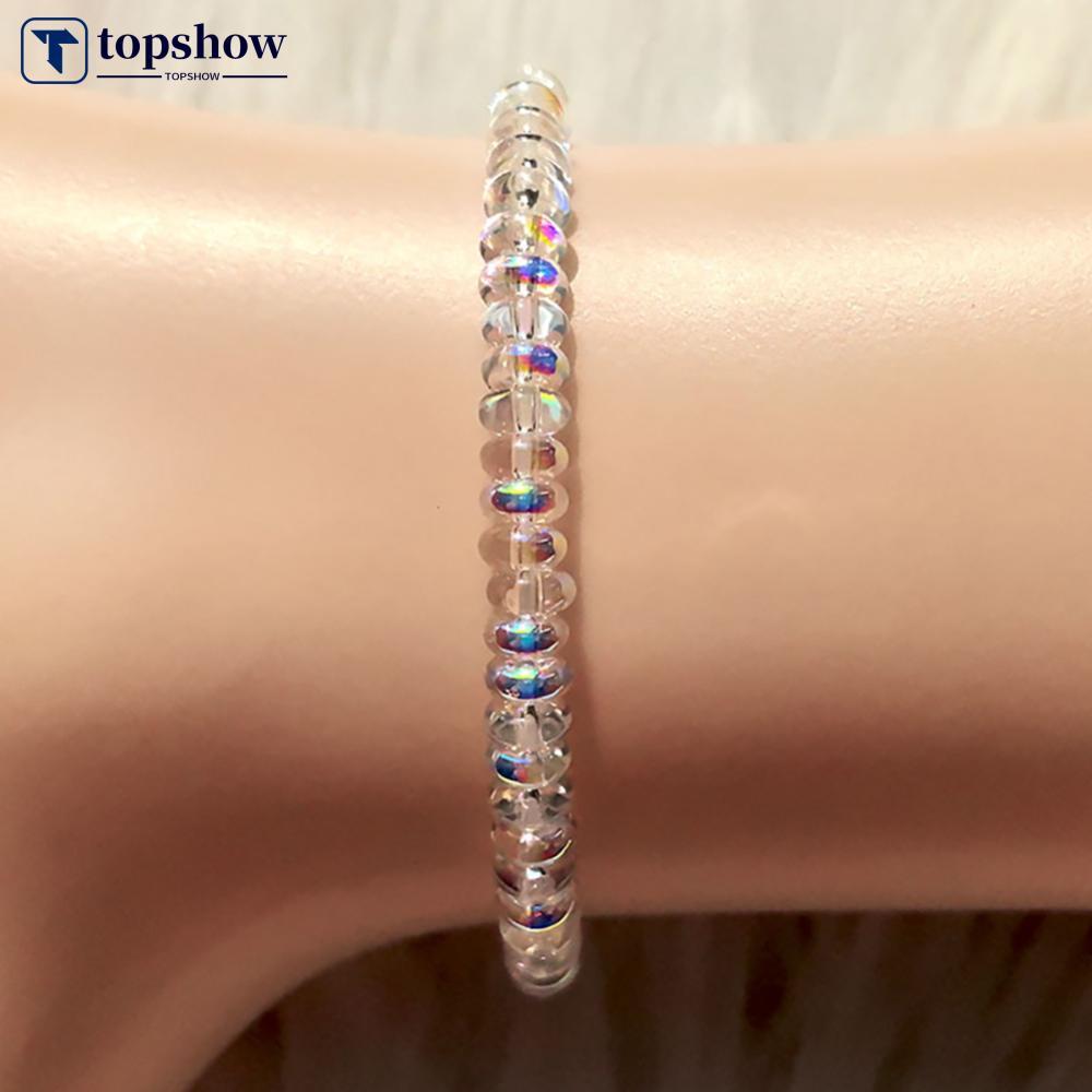 TOPSHOW Tự Nhiên Ethiopia Opal & Giả Laser Pha Lê Đính Hạt Vòng Tay Co Giãn Dây Co Giãn Trang Sức Để