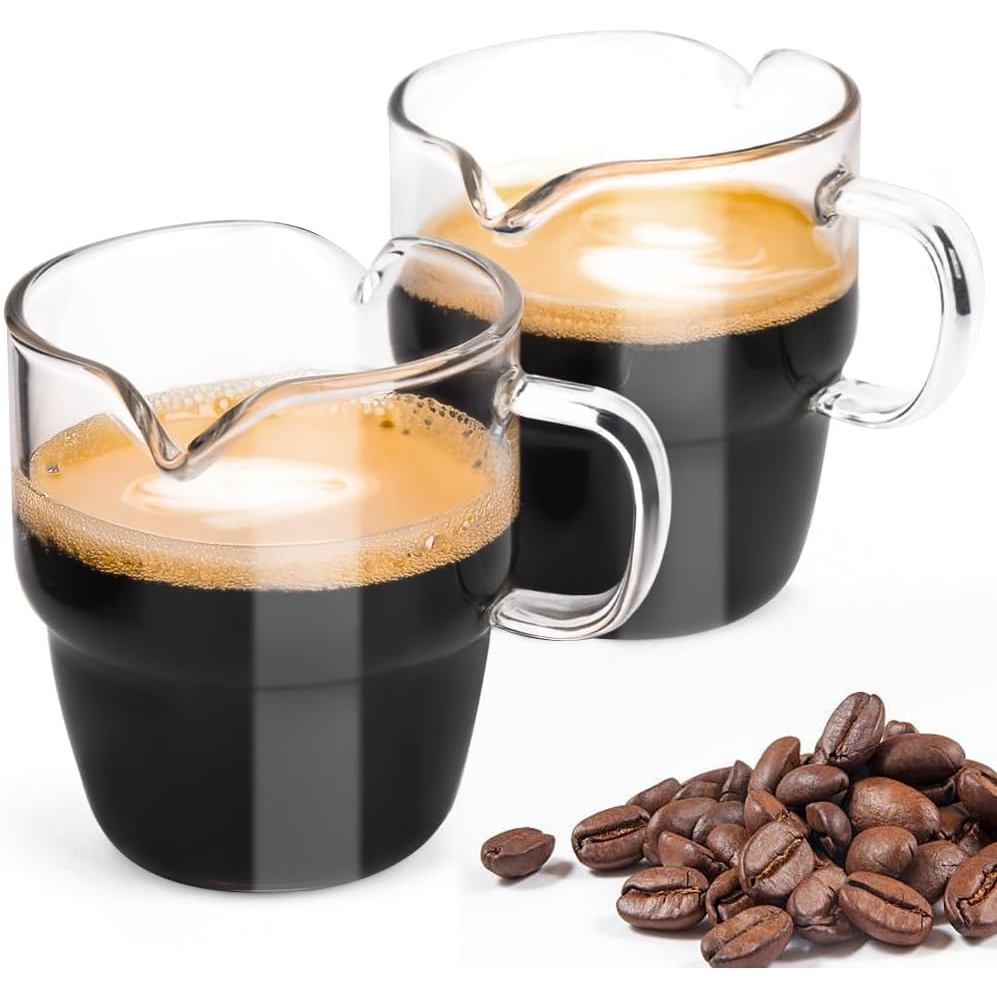 Bộ 2 cốc Espresso Expresso Shots, Kính bắn Espresso có thể xếp chồng lên nhau, Sữa vòi đôi, Cốc thủy